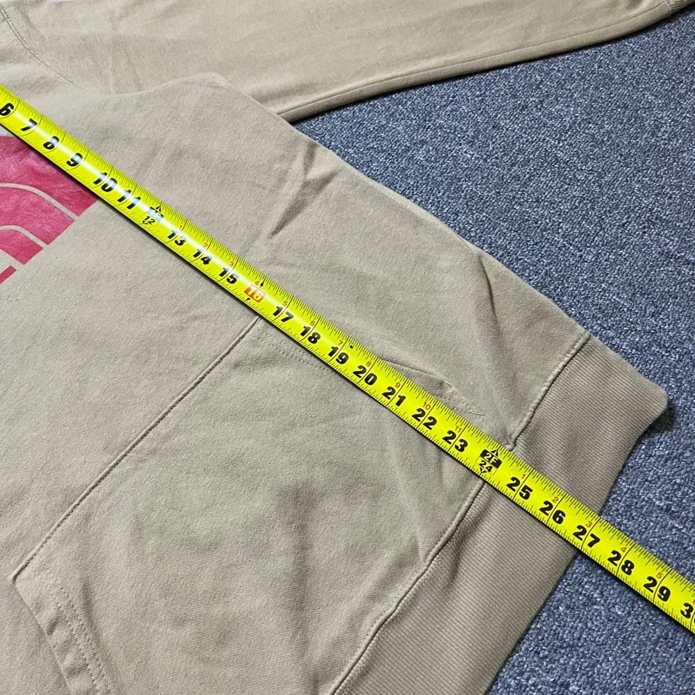 The North Face Hoodie Size Medium Tan Red Logo Pullover Sweatshirt Mens‎
